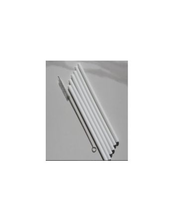 Silicone Straw Company 6 White Reusable Straws & Brush
