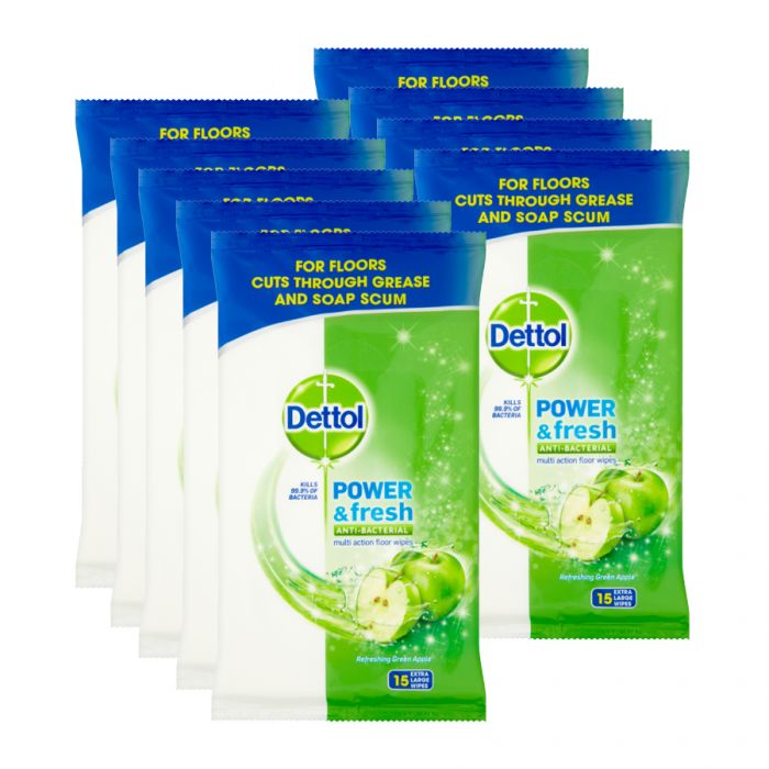 Dettol Power Fresh Antibacterial Floor Wipes Green Apple 15s